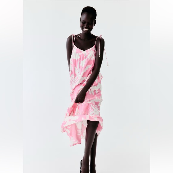 H&M Dresses & Skirts - Pink Tropical Print Slip Dress medium H&M